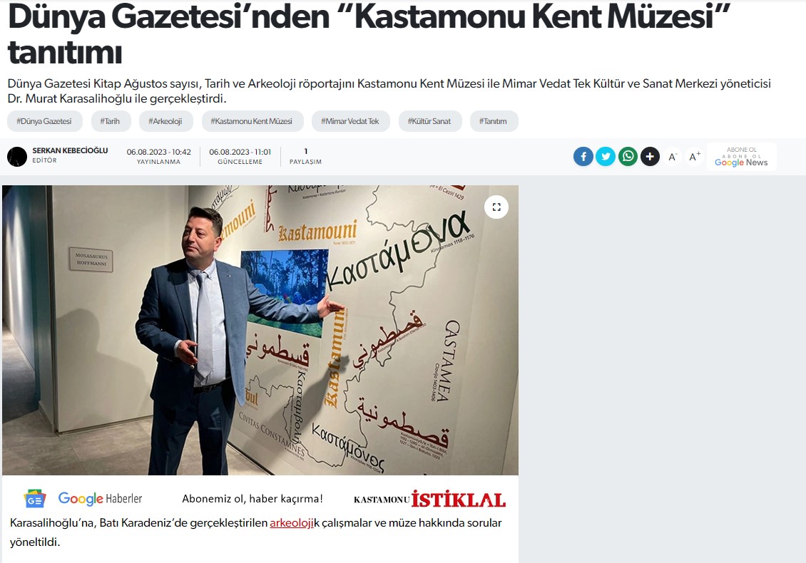 Dünya Gazetesi Kitap ekinde saygıdeğer Hocam Prof. Birsel Küçüksipahioğlu sayfasını benimle yaptığı röportaja ayırdı. Röportaj Kastamonu basını ile de daha çok insana ulaştı. Başta Hocam olmak üzere destek veren herkese müteşekkirim.
dunya.com/dunya-kitap/dr…