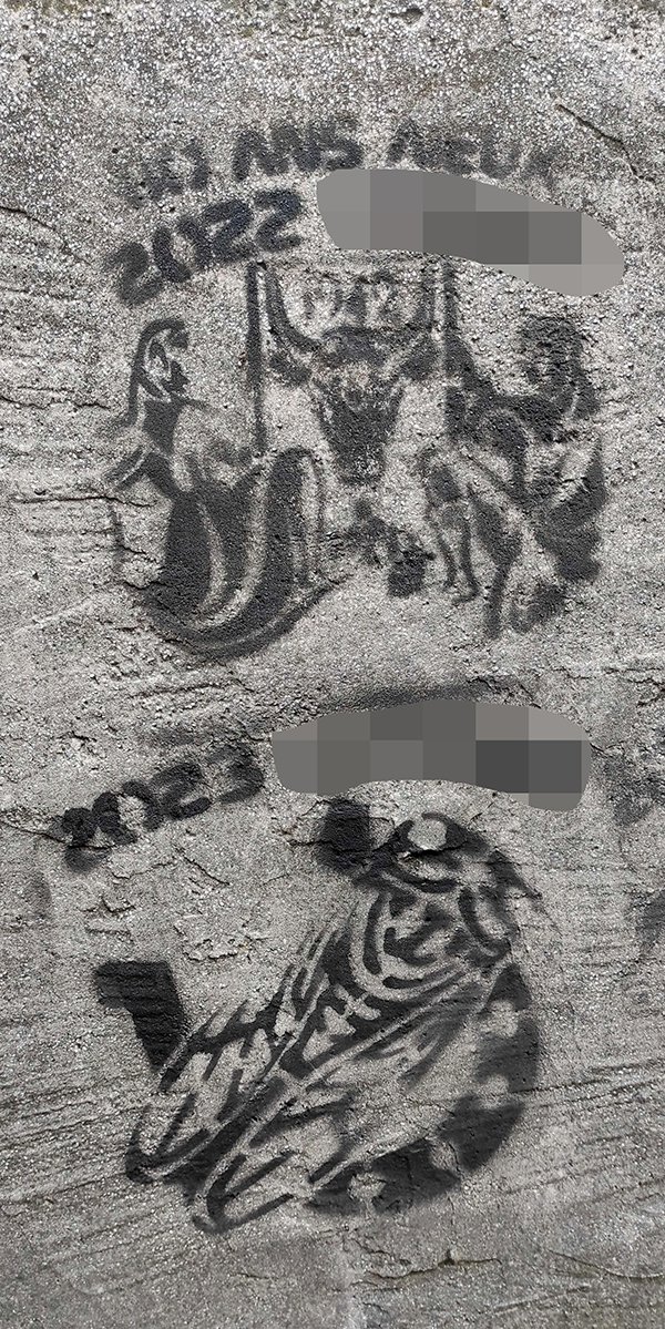 hellypse's tweet image. C'est le jour du racket annuel !

Chaque été, à l'approche de la fête du village, une horde de djeunz débarque dans une remorque avec une grosse sono et frappe à chaque porte. Si on leur donne de l'argent, ils taguent sauvagement nos murs !

Ces barbares n'ont aucune limite...