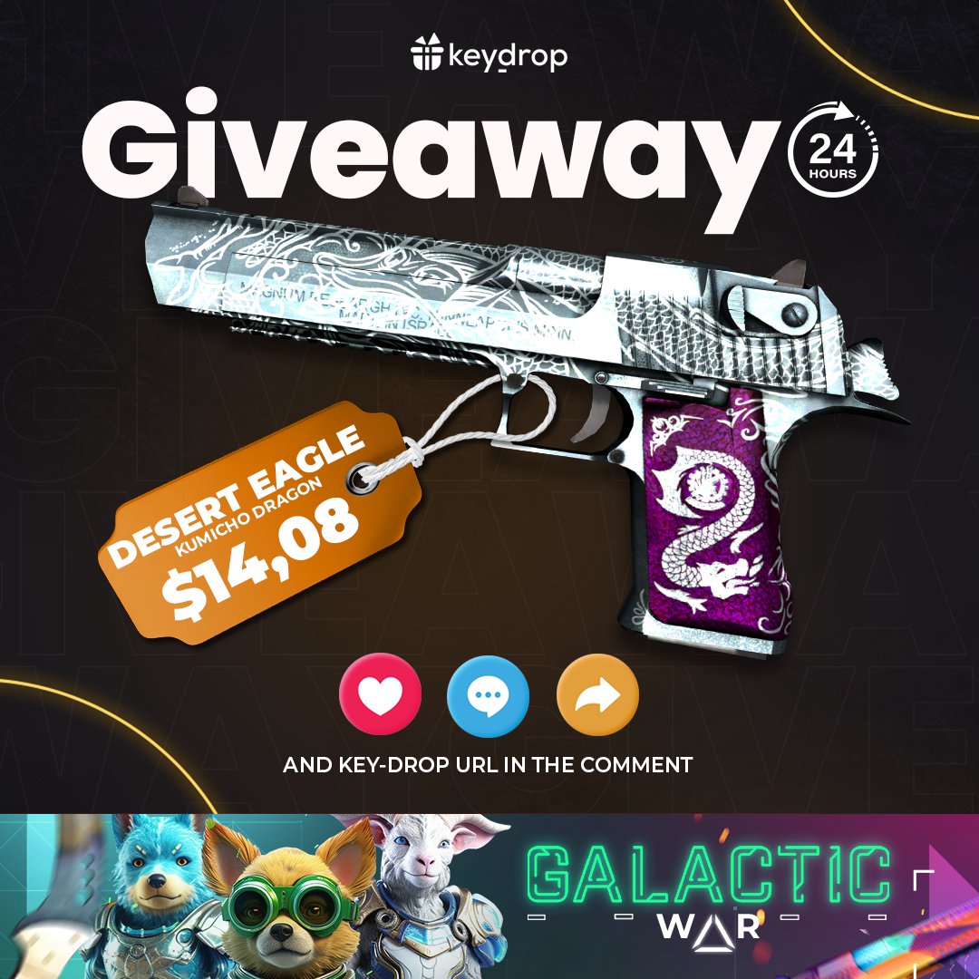 keydropcom's tweet image. Giveaway on Desert Eagle | Kumicho Dragon 🎁

👊 Just leave ❤️ under the post!
🤝 Follow us!
🔁 Retweet!

⏰ Wait 24 hours!

#freeskins #csgoskinsgiveaway #csgoskinsfree #giveaway #airdrop #csgocases #csgocase #csgocommunity #csgoesport #skins #csgoskins #keydrop #keydropcom