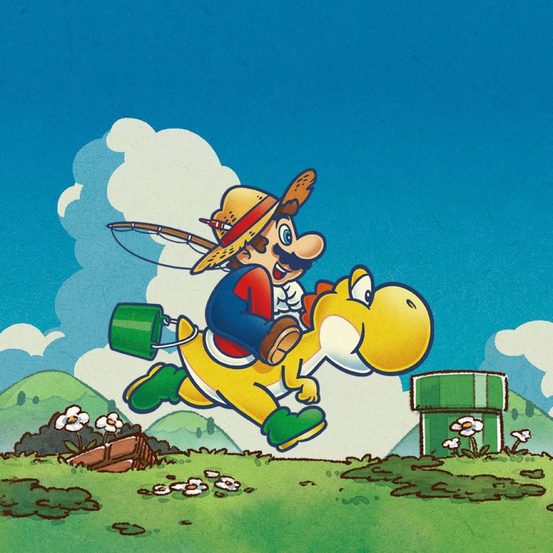 mario and yoshi going fishing!, image size:1122x1122