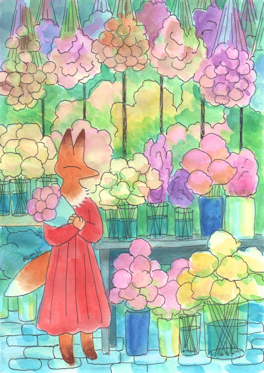 「狐とお花屋さん」|aimiのイラスト