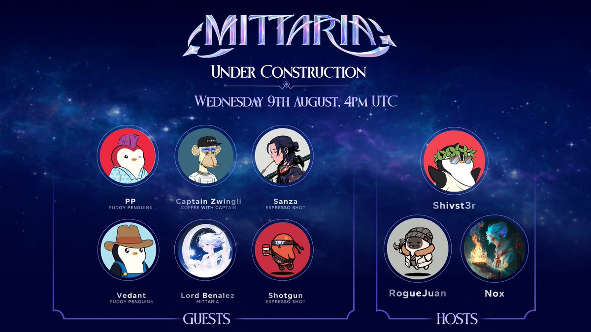 Under Construction is back with some very special guests, including <a href="/pudgypenguins/">Pudgy Penguins</a>, <a href="/EspressoShot100/">The Espresso Shot</a> &amp; <a href="/ChrisJourdan/">Captain Zwingli 🍌🎙️</a>  💫

Set your reminders below! 👇
