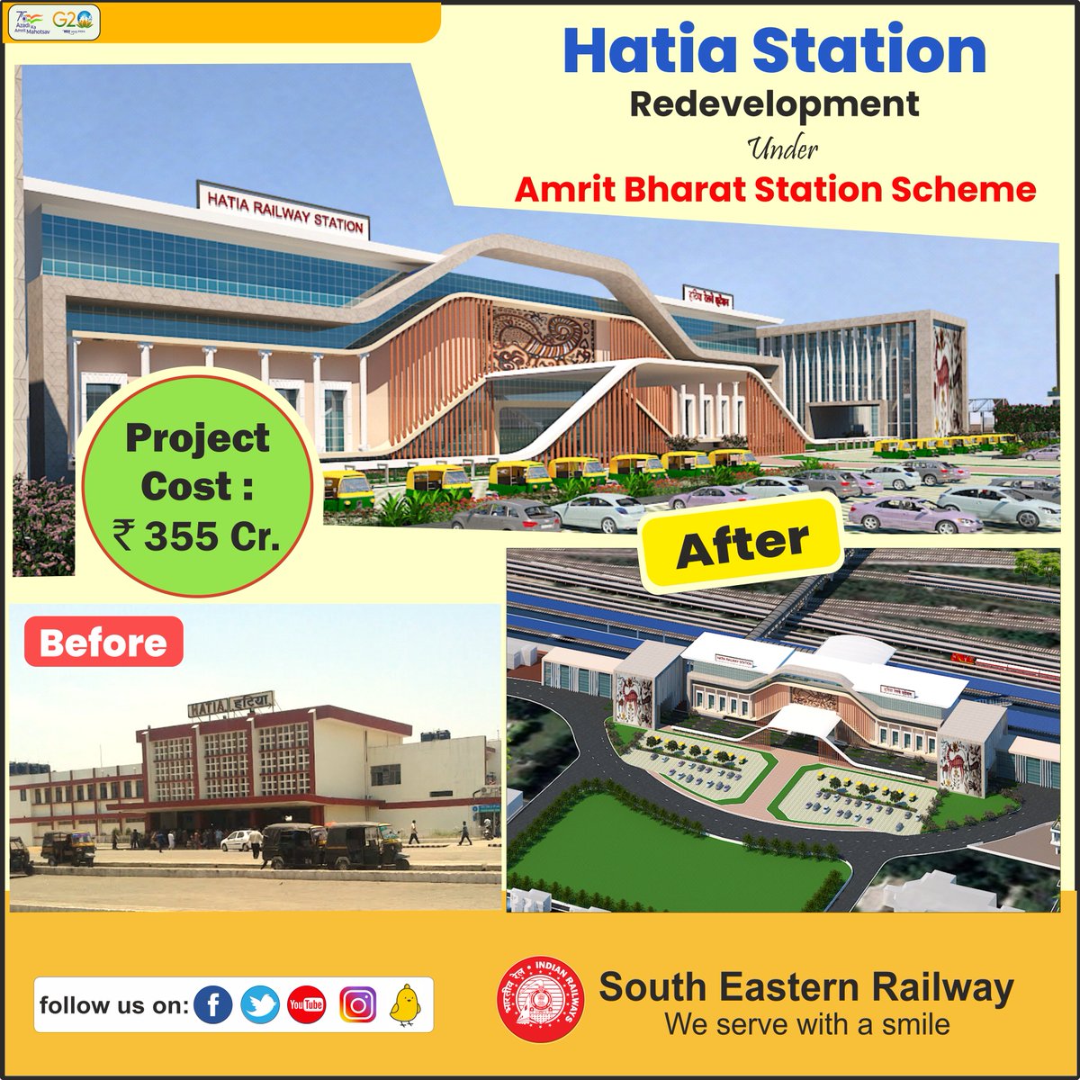 serailwaykol's tweet photo. Transforming Railway Stations for New Bharat!
============
Redevelopment of Hatia Railway Station under Amrit Bharat Station Scheme.
#AmritBharatStations https://t.co/m741hb4OAM