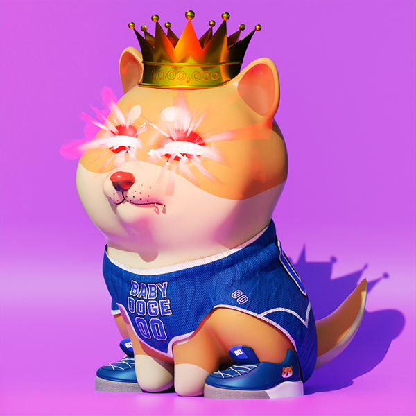 Part 2 Twitter Post: "From NFT to reality! This Baby Doge with laser eyes just leveled up as a 3D character! 🎮 Now, it's not just dribbling on the court, but dominating virtual arenas too! Get ready to witness the rise of the MVP in the digital world! 💥 #BabyDoge