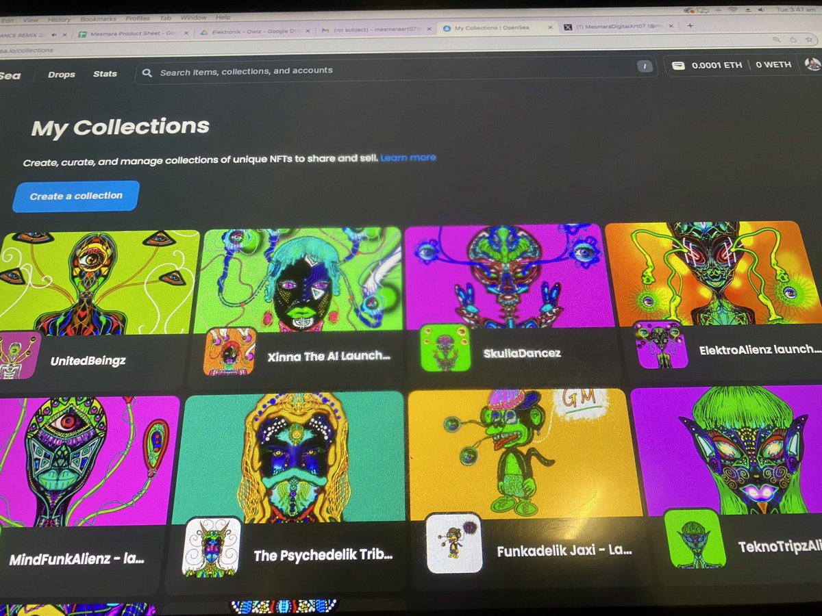 mesmaranft07's tweet photo. UnitedBeinhz, Xinna The AI, SkullaDancez, ElektroAlienz, MindFunkAlienz, just to name a few on @opensea #NFTCommmunity #Psychedelicart  and Funkadelik Jaxi just a few upcoming projects https://t.co/D0lLrrXxXK slowly and surely their out of hibernation @opensea #Aliens #skulls #beings