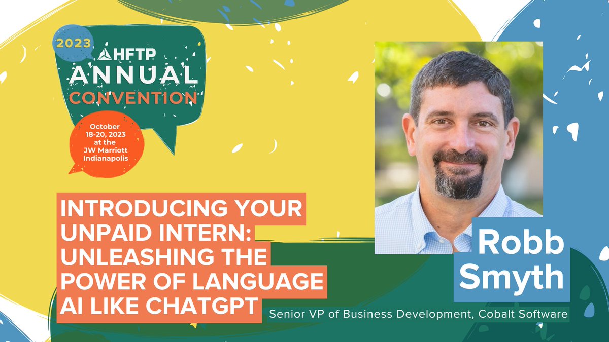 HFTP's tweet photo. Prepare to witness how #languageAI models can transform your hotel or club's technology and controller functions in this #HFTPAC23 session led by Robb Smyth. 💬 Register today: https://t.co/XwFxyh2Jxq https://t.co/IXIieKXkVr