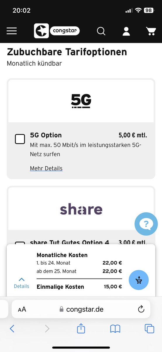 ⁦<a href="/congstar/">congstar</a>⁩ wollt ihr eigentlich die Leute hinters Licht führen? Wieso bietet man eine kostenpflichtige 5G Option an, wenn die max. Geschwindigkeit gleich der von sowieso enthaltenen LTE ist? Das nenn ich mal Verarsche