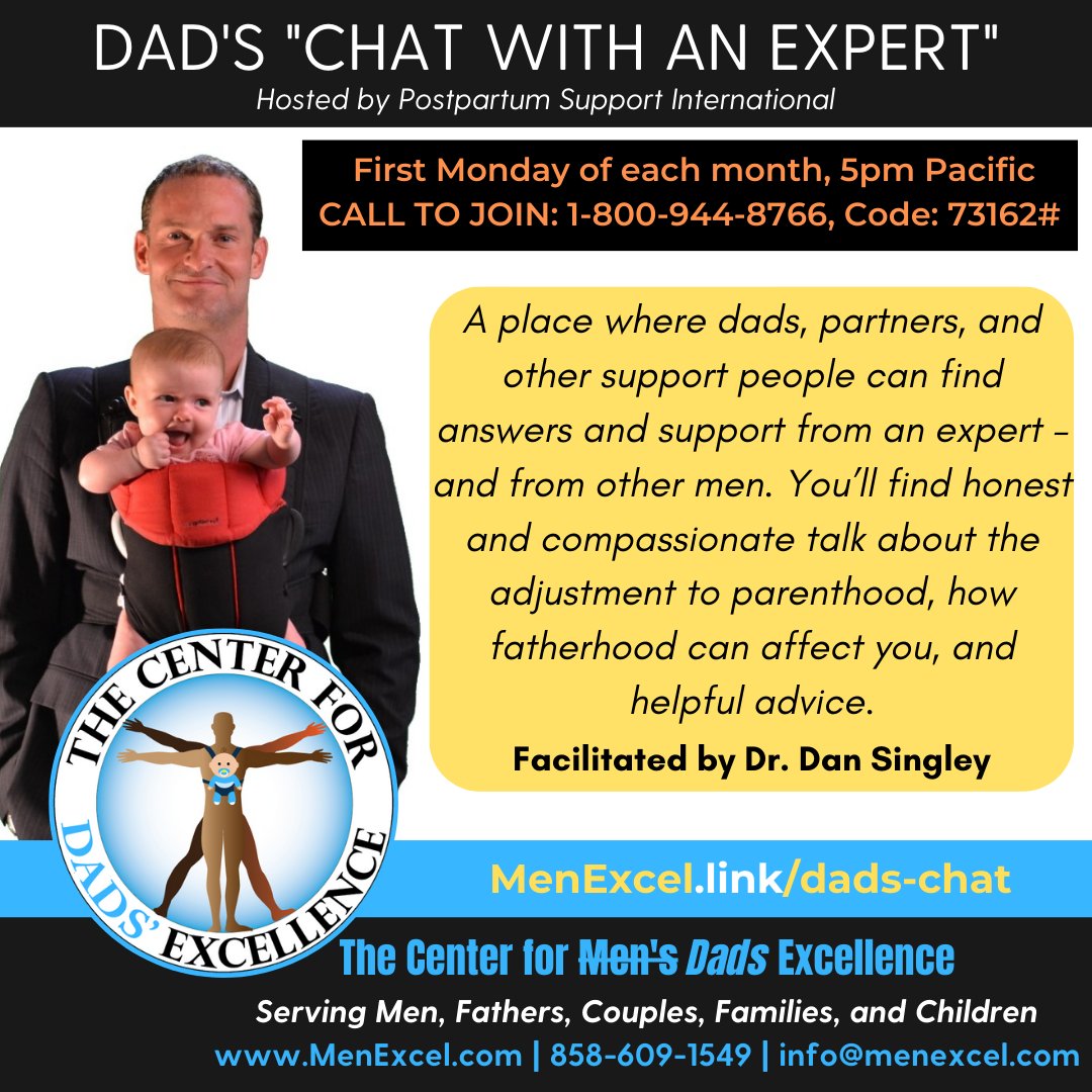 menexcel's tweet photo. DADS CHAT TODAY! This free support chat is available for dads and members of their support network.
Mark your calendars and share with a new dad you know!
@PostpartumHelp
#DadSupport #NewDads #DadNetwork #NewDadSupport #ParentingSupport #DadChat https://t.co/ItNfyX9krB