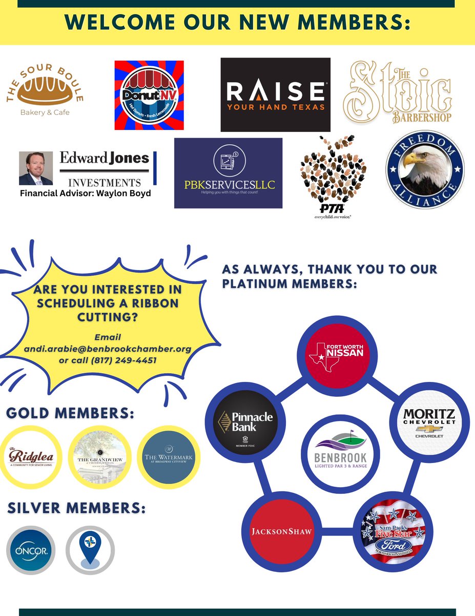 GoBenbrookBACC's tweet photo. Happy Monday!

Things are picking up speed, here at BACC, so be on the lookout for some big announcements this week! 

Please see attached for this week's Chamber Connection! https://t.co/EeNTt2YcHe