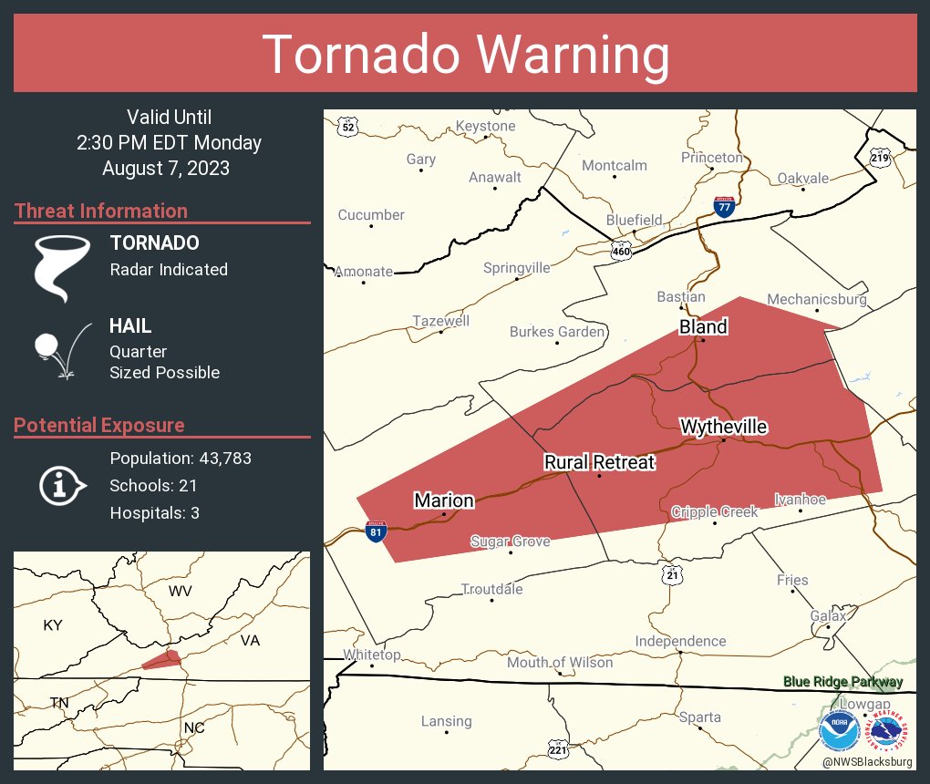 Tornado Warning including Wytheville VA, Marion VA and Adwolf VA until 2:30 PM EDT