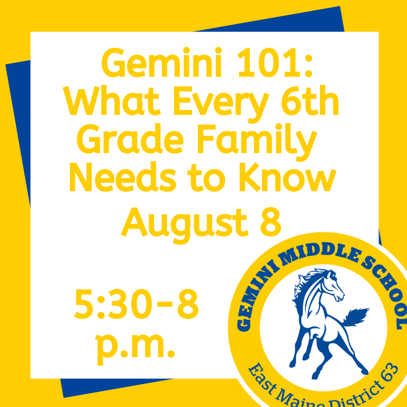 New 6th grade families: did you register for Student Orientation and Gemini 101? A reminder that both take place TOMORROW, August 8! Once Orientation wraps up at 5:30 p.m. parents &amp; guardians will join in for Gemini 101, which runs from 5:30 - 8 p.m. tinyurl.com/yc3jchbw
