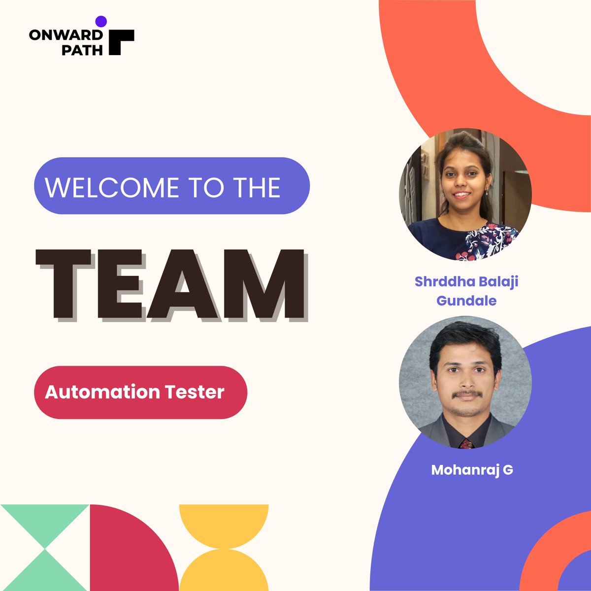 Onwardpath's tweet photo. What a way to start the week for Onwardpath!

Welcome Shraddha Gundale and MOHANRAJ G to be part of an amazing team and to have a wonderful journey ahead. 

#newemployee #employeeonboarding #welcometotheteam #onwardpath https://t.co/NJmh6n1GxN