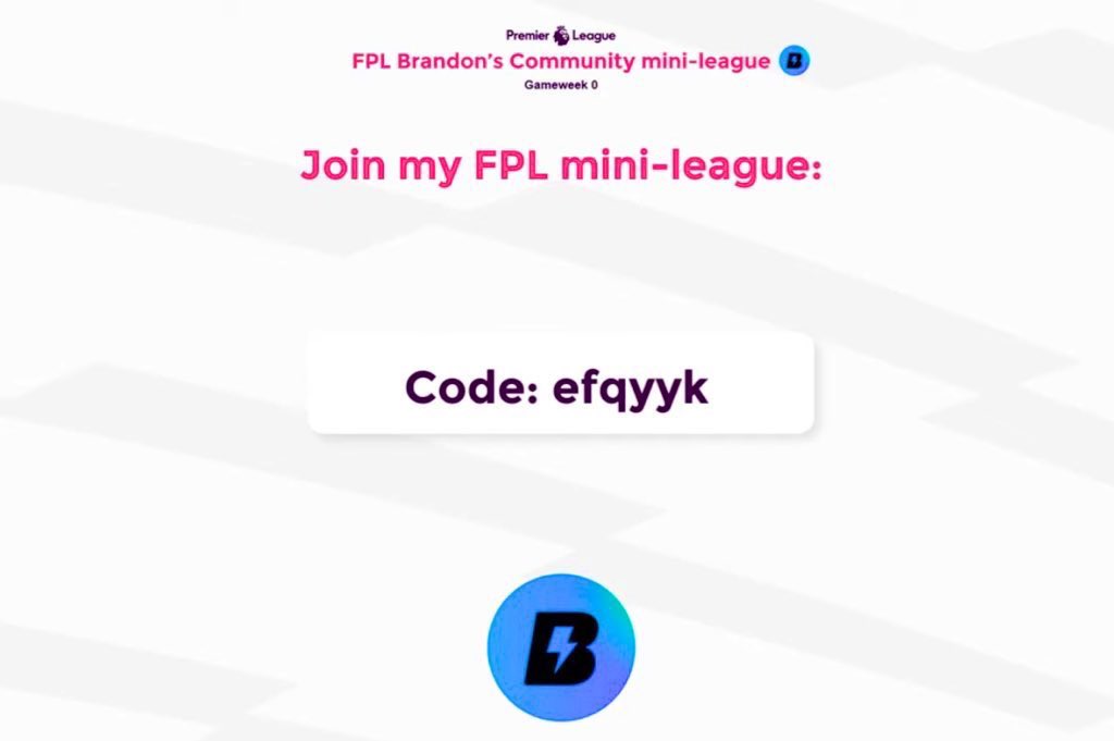 FPL_Brandon's tweet photo. ⭐️JOIN MY #FPL PRIZE MINI-LEAGUE⭐️

FREE TO ENTER! ✅

🥇£50
🥈£40
🥉£30
4️⃣ £20
5️⃣ £10
🏆MOTM: £10

HOW TO JOIN:

Follow &amp; Retweet♻️
Subscribe to my YouTube (link in bio)❤️🔔

👉 League code: efqyyk

#FPL #FPLCommunity https://t.co/H3wcWplUMY