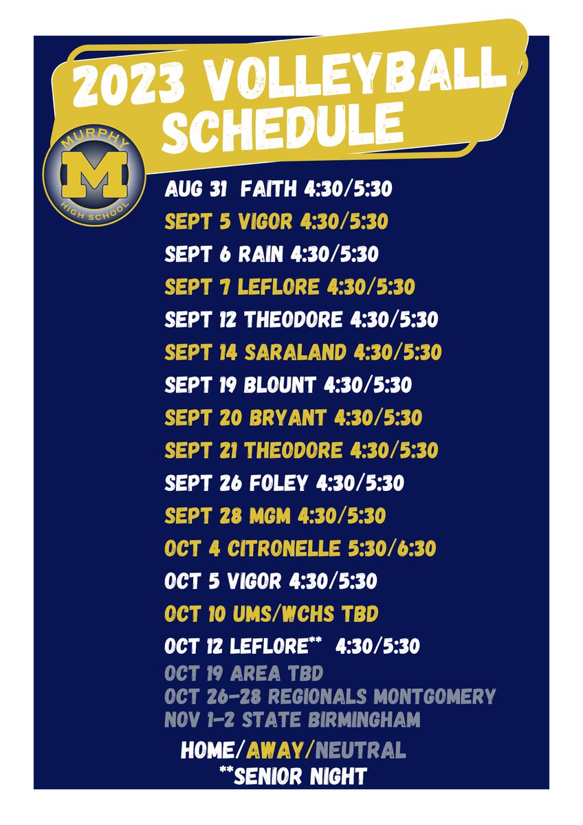 MurphyHSVball's tweet photo. 2023 volleyball schedule is up! 🏐 https://t.co/pPwqmrrNxR