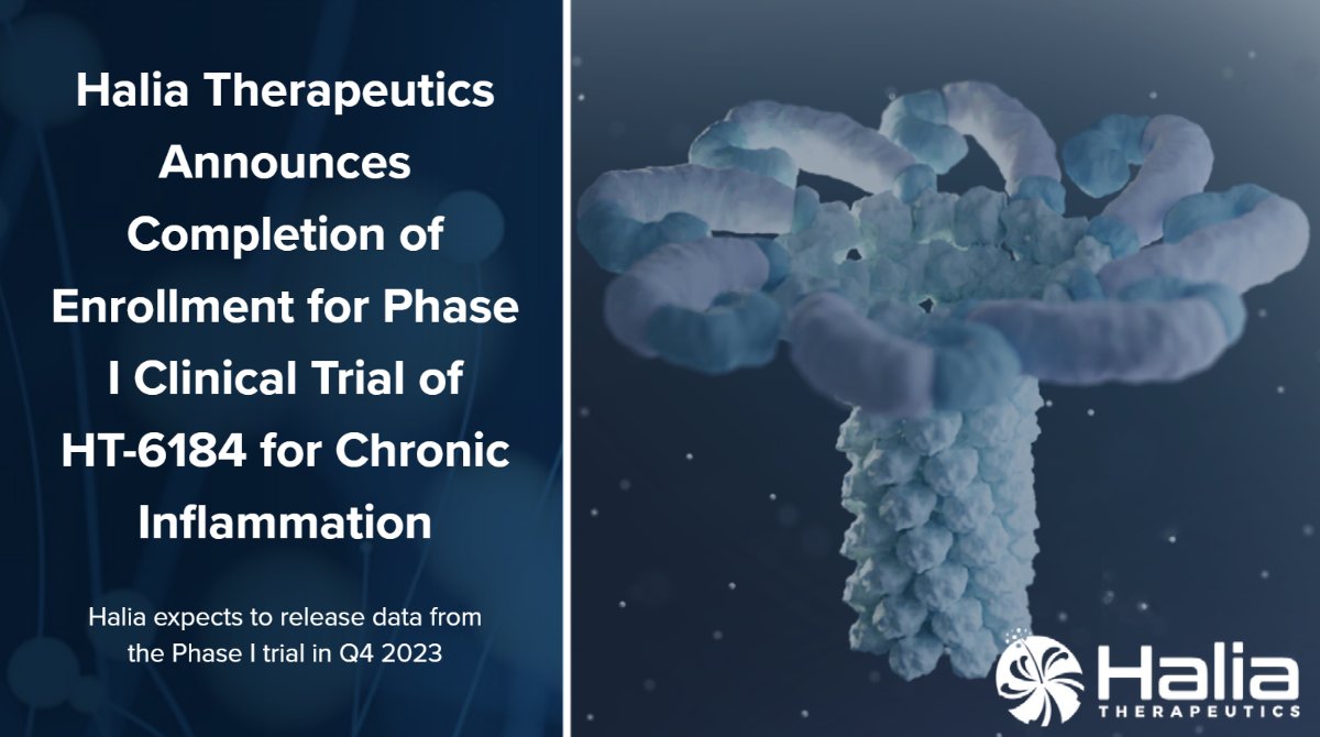 Halia Therapeutics (@halia_tx) on Twitter photo Halia Therapeutics announced today the completion of enrollment for its phase I clinical trial of HT-6184 for chronic inflammation. 
See the news release here: prn.to/45jmv8k Halia Therapeutics announced today the completion of enrollment for its phase I clinical trial of HT-6184 for chronic inflammation. 
See the news release here: prn.to/45jmv8k