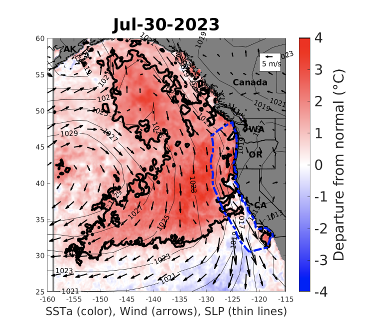 NOAAFish_NWFSC's tweet photo. Large marine heatwave reaches Oregon and Washington coasts.  Researchers are tracking indicators for signs of impacts, such as harmful algal blooms. ➡️https://t.co/lBSM3U9rzL @nanoos_pnw https://t.co/41fSHeclhS