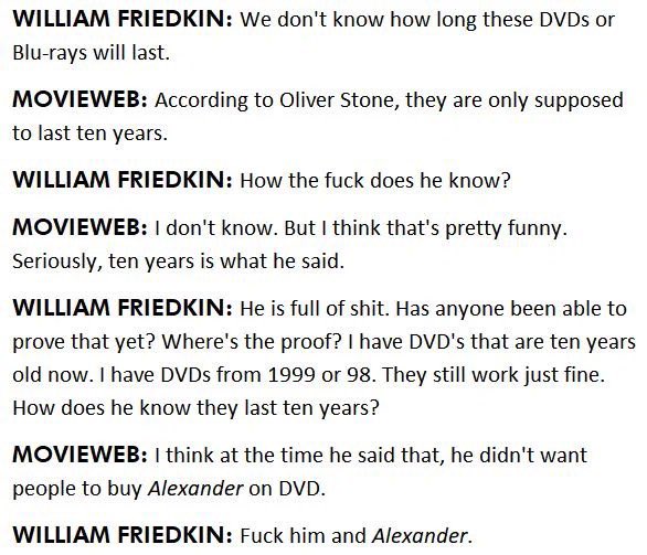 My king. movieweb.com/exclusive-will… #WilliamFriedkin #FilmTwitter #RIPWilliamFriedkin #OliverStone #Bluray #DVD #PhysicalMedia