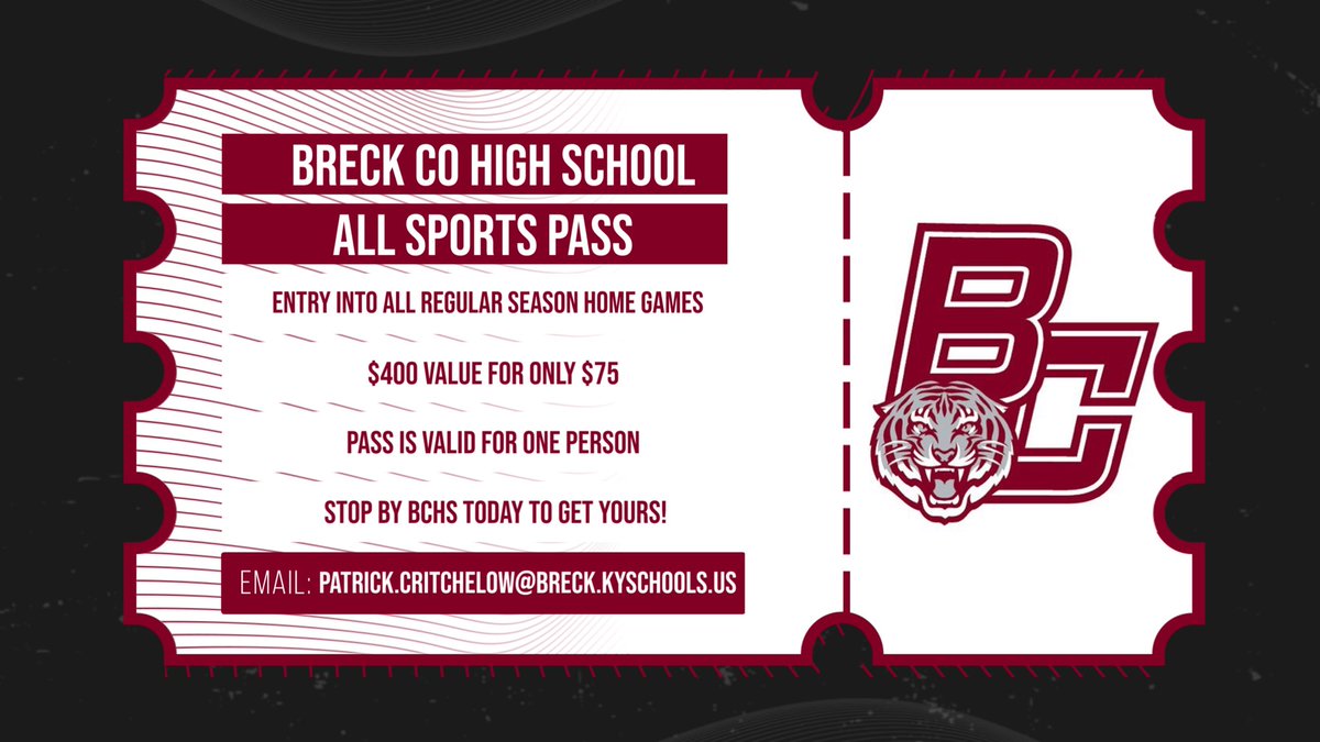 BCHSAthletics2's tweet photo. BRECK CO HIGH SCHOOL
ALL SPORTS PASS
ENTRY INTO ALL REGULAR SEASON HOME GAMES!! https://t.co/BhkrubIfEt