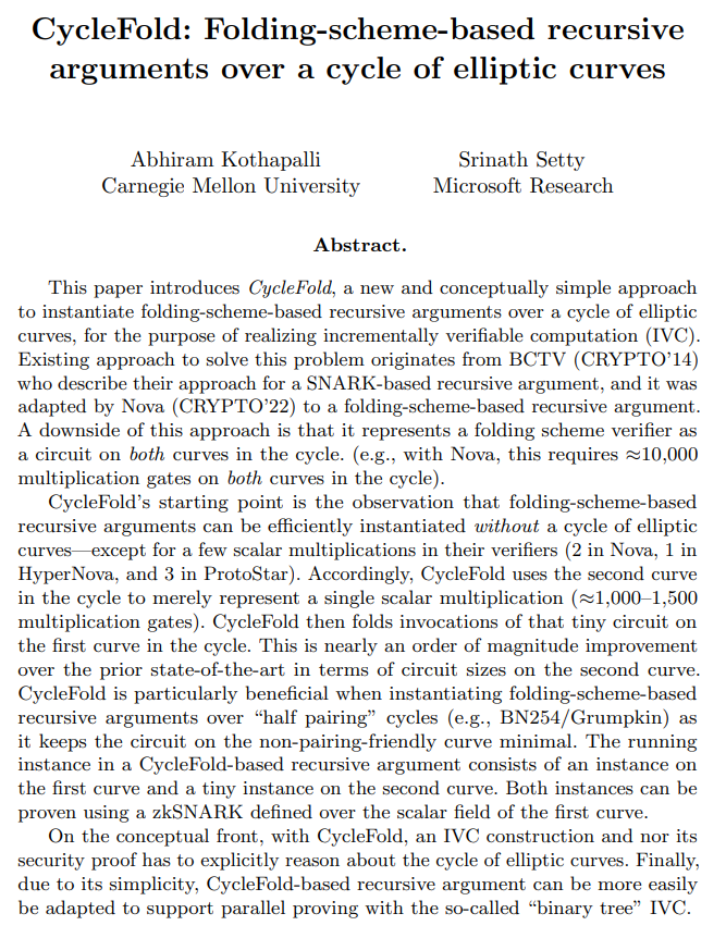Srinath Setty (@srinathtv) on Twitter photo New work on folding, with <a href="/abhiramko/">Abhiram Kothapalli</a>! Full paper: eprint.iacr.org/2023/1192.pdf New work on folding, with <a href="/abhiramko/">Abhiram Kothapalli</a>! Full paper: eprint.iacr.org/2023/1192.pdf
