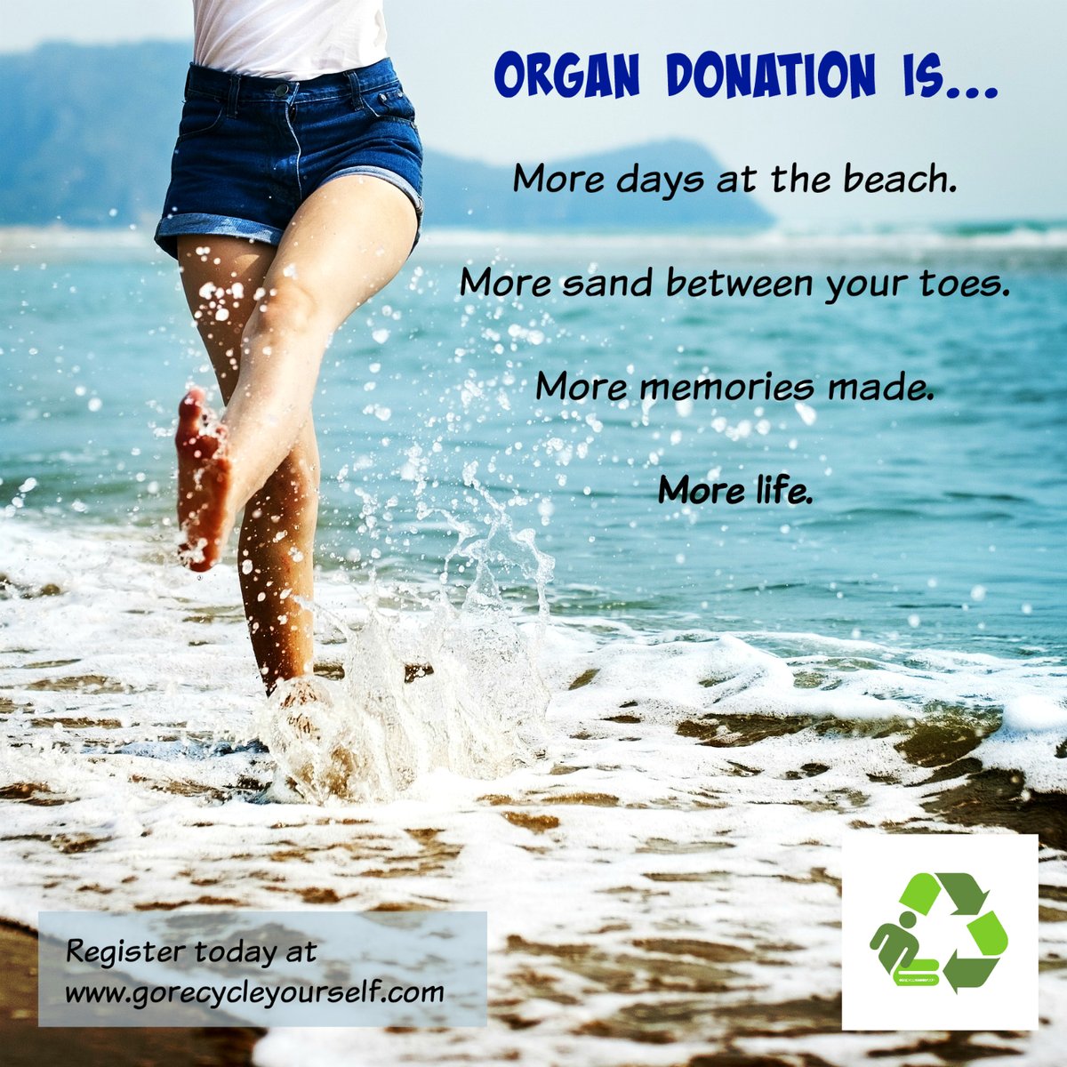 gorecycleyrslf's tweet photo. A new day, a new week... what does organ donation mean to YOU? To us, it means MORE LIFE! 🩴🏖️♻️💙💚 #MondayMotivation #MoreLife https://t.co/6KFz0ohRNV