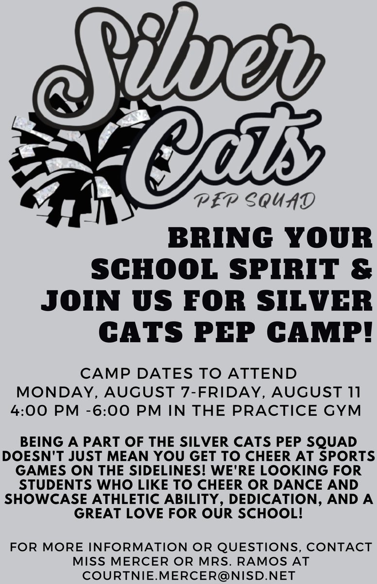 We will see you today for Pep Camp! Meet in the practice athletic gym with all paperwork and physical!