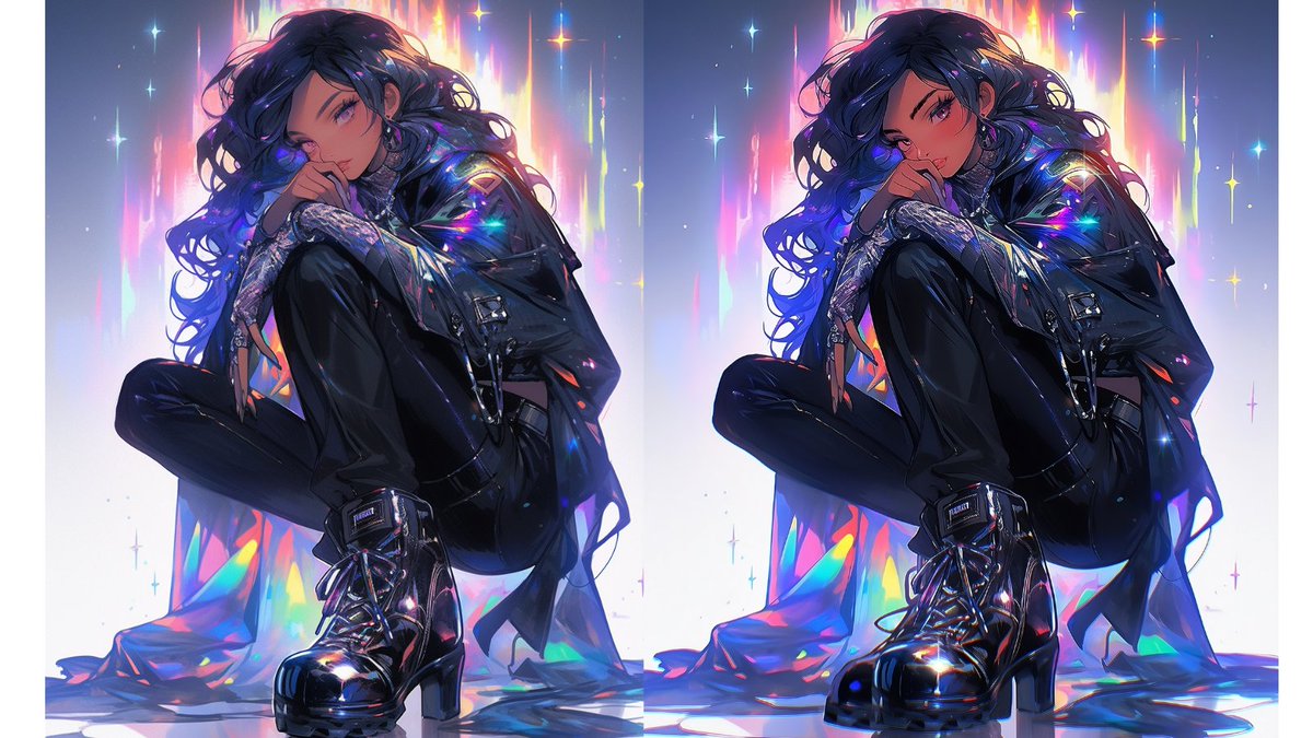 I don't leave my A.I. work in its purest form
They go through
- upscaling with details intact
-color correction
-drawing
-add effects
On this work I had to add a second shoe, a little work on the fingers, drew the face, making it more expressive.
objkt.com/asset/KT1ULEHd…