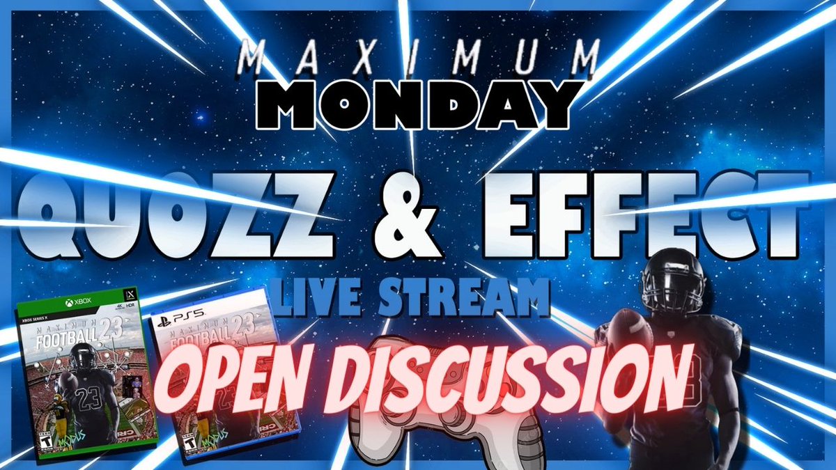 THESGNHUB's tweet photo. Today 8-7-23 @ 6pm EST Quozz & Effect Live Stream " Maximum Monday"
Come join in the conversation!
#MaximumMonday #football #Livestream https://t.co/GyIT9XmZRG