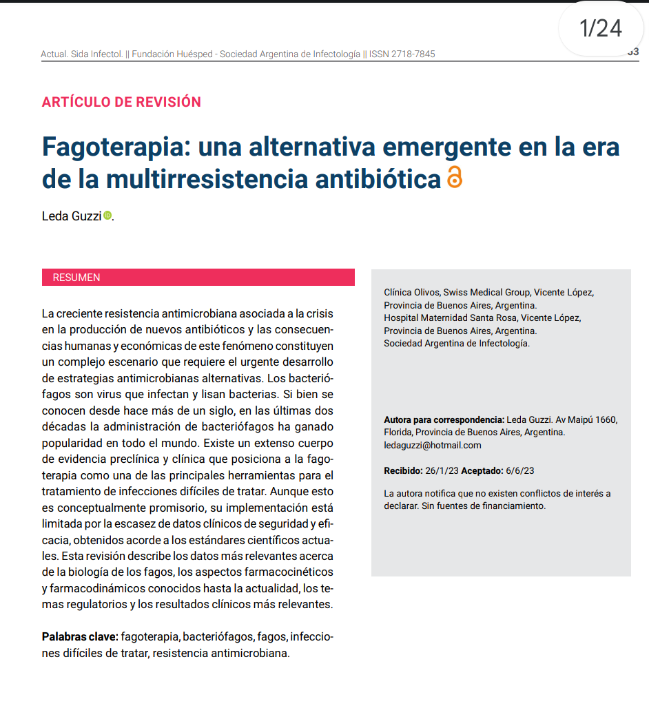 LedaDra's tweet photo. Con alegría comparto el artículo de revisión acerca de #FAGOTERAPIA de nuestra revista #ASEI, de @SADI_arg .La multiresistencia antibiótica nos desafía en la necesidad de buscar nuevas soluciones.Los #BACTERIOFAGOS son una respuesta sustentable y asequible https://t.co/4uRTFmDfqP https://t.co/miRm1IfWFK