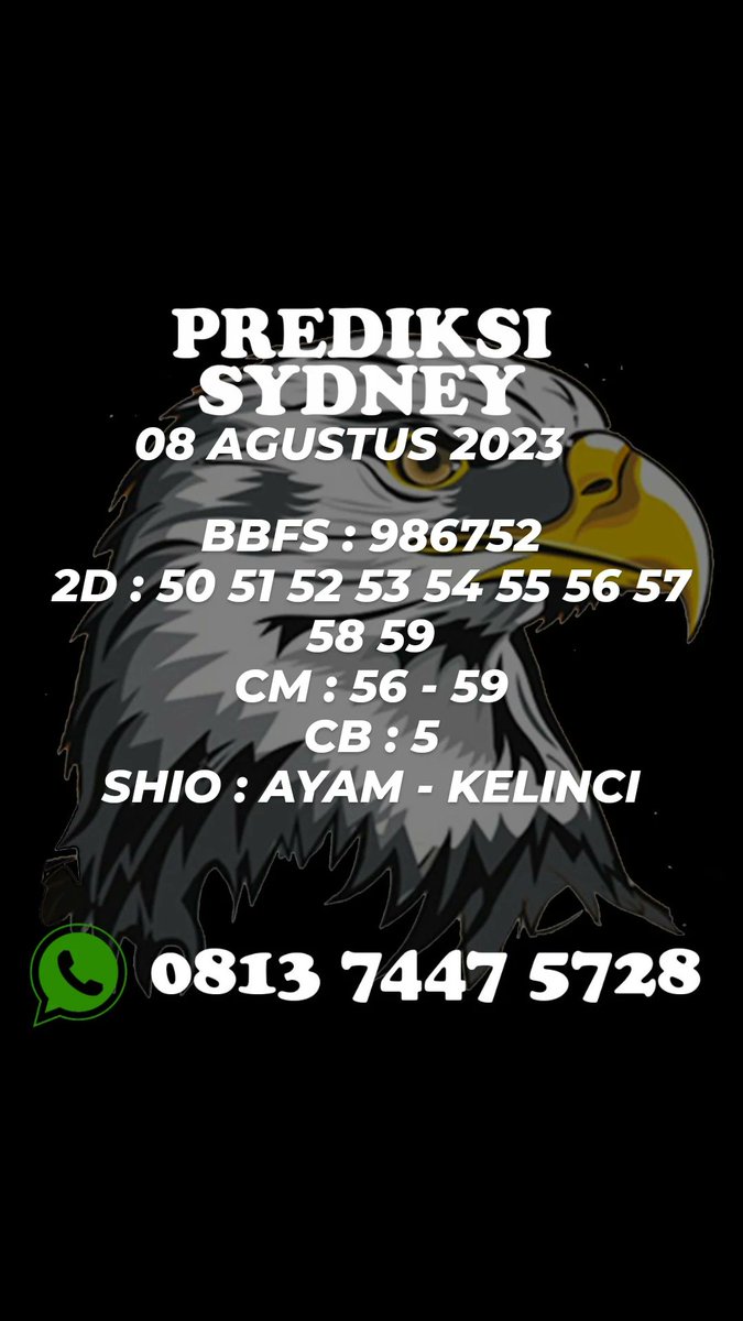 PaitoSeniman's tweet photo. 🔴 PREDIKSI SYDNEY 08 AGUSTUS 2023

Untuk prediksi pasaran lainnya bisa langsung chat ke WA 0813-7447-5728

#prediksi #prediksisydney #sydney #angkajitu #angkajitusydney #sdy #bocoransdy #prediksiakurat #prediksitogel #togel #togeljitu #togelakurat https://t.co/W13N0RUH8O