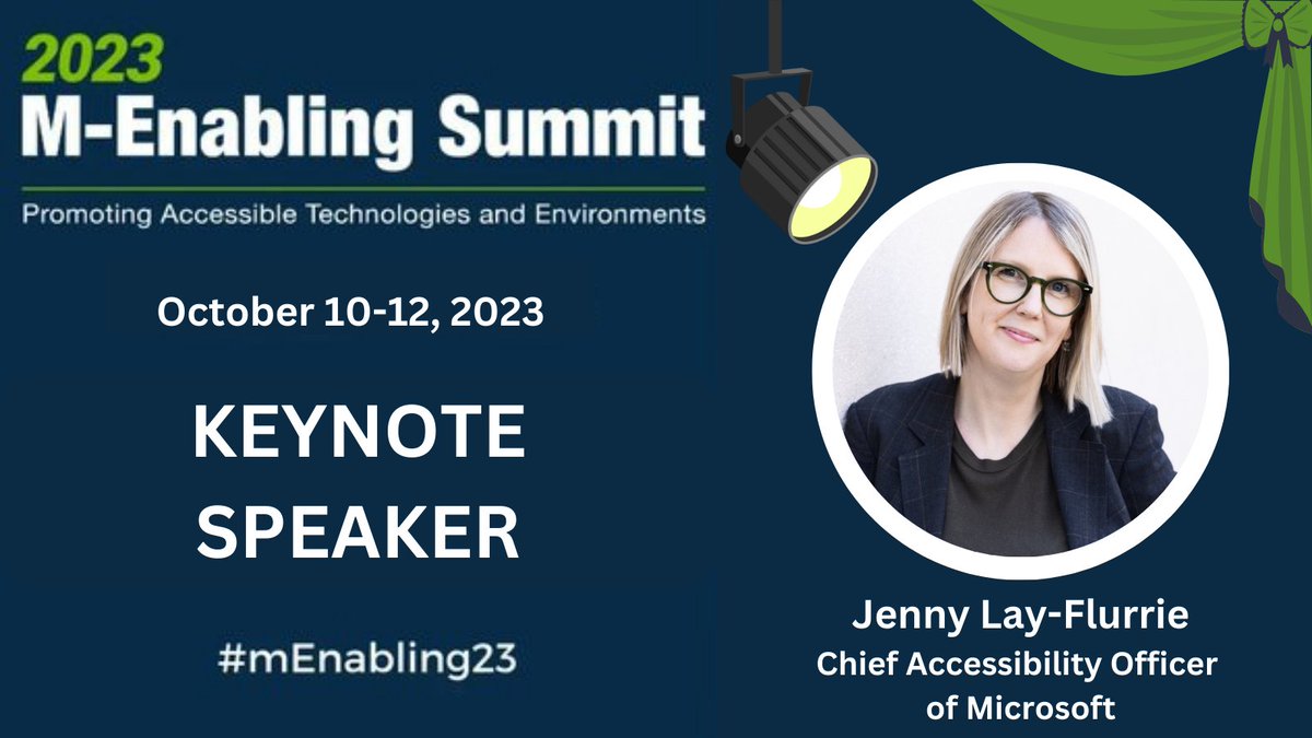 #mEnabling23 Keynote Speaker Announced! Jenny Lay-Flurrie, Microsoft, will be delivering the opening keynote of the summit! Discussing the, “New Chapter for AI” followed by a round table with thought leaders. View the full agenda & Register today!: bit.ly/39TgPdV