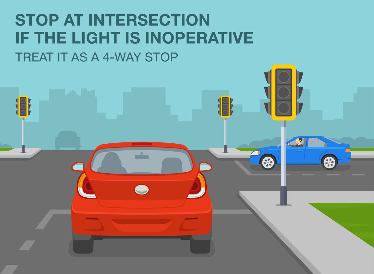 As we look ahead to potentially hazardous weather this evening, remember that in the event of a traffic signal outage, state law requires intersections to be treated as a 4-way stop. #MDOTsafety #MDwx