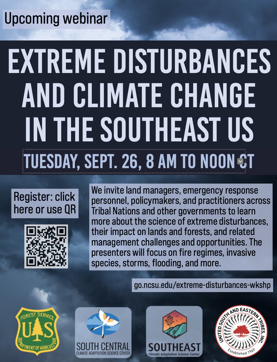 Southeast CASC (@se_casc) on Twitter photo Join the <a href="/sc_casc/">South Central CASC</a>, <a href="/se_casc/">Southeast CASC</a> and the <a href="/forestservice/">USDA Forest Service</a> for a virtual workshop, “Extreme Disturbances and Climate Change: Threats to the Southeast”.
📅September 26
⏰9AM-1PM ET
Learn more and register ⬇️
go.ncsu.edu/extreme-distur… Join the <a href="/sc_casc/">South Central CASC</a>, <a href="/se_casc/">Southeast CASC</a> and the <a href="/forestservice/">USDA Forest Service</a> for a virtual workshop, “Extreme Disturbances and Climate Change: Threats to the Southeast”.
📅September 26
⏰9AM-1PM ET
Learn more and register ⬇️
go.ncsu.edu/extreme-distur…