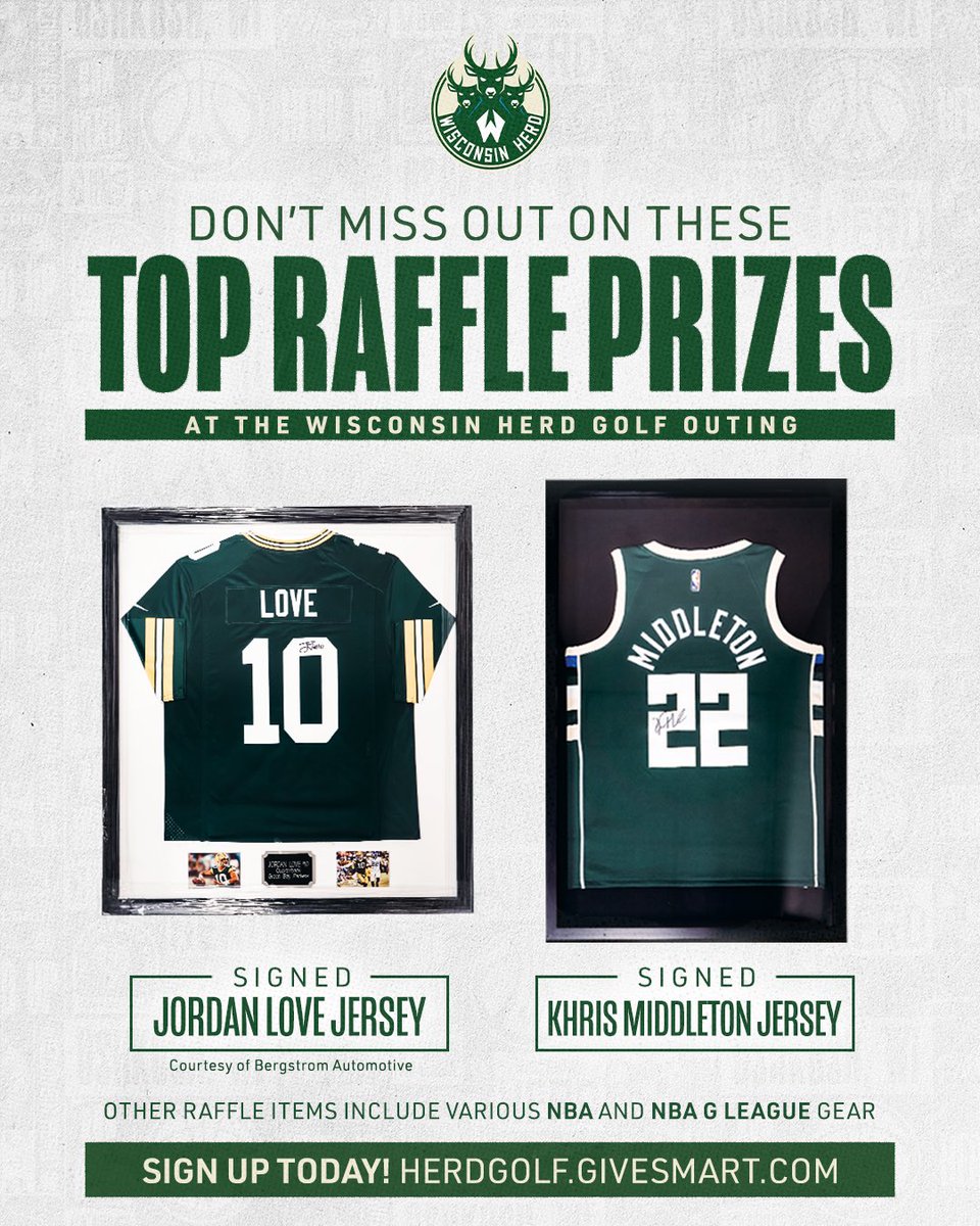 🚨Golf Outing🚨

Join us at our Inaugural Wisconsin Herd Golf Outing for a chance to win these top raffle prizes and much more. Plus your chance to score a NBA G League team jersey at 9 holes!🏌️‍♂️#HerdUp 🦌