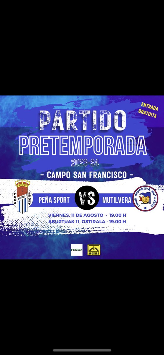 Arrancamos en casa 🔥🌪️

📆 11 de agosto / abuztuak 11, ostirala
⏰ 19:00 h.
🏟️ Campo San Francisco 
🎟️ Entrada Gratuita / Sarrera dohain 

Peña Sport fc VS Mutilvera