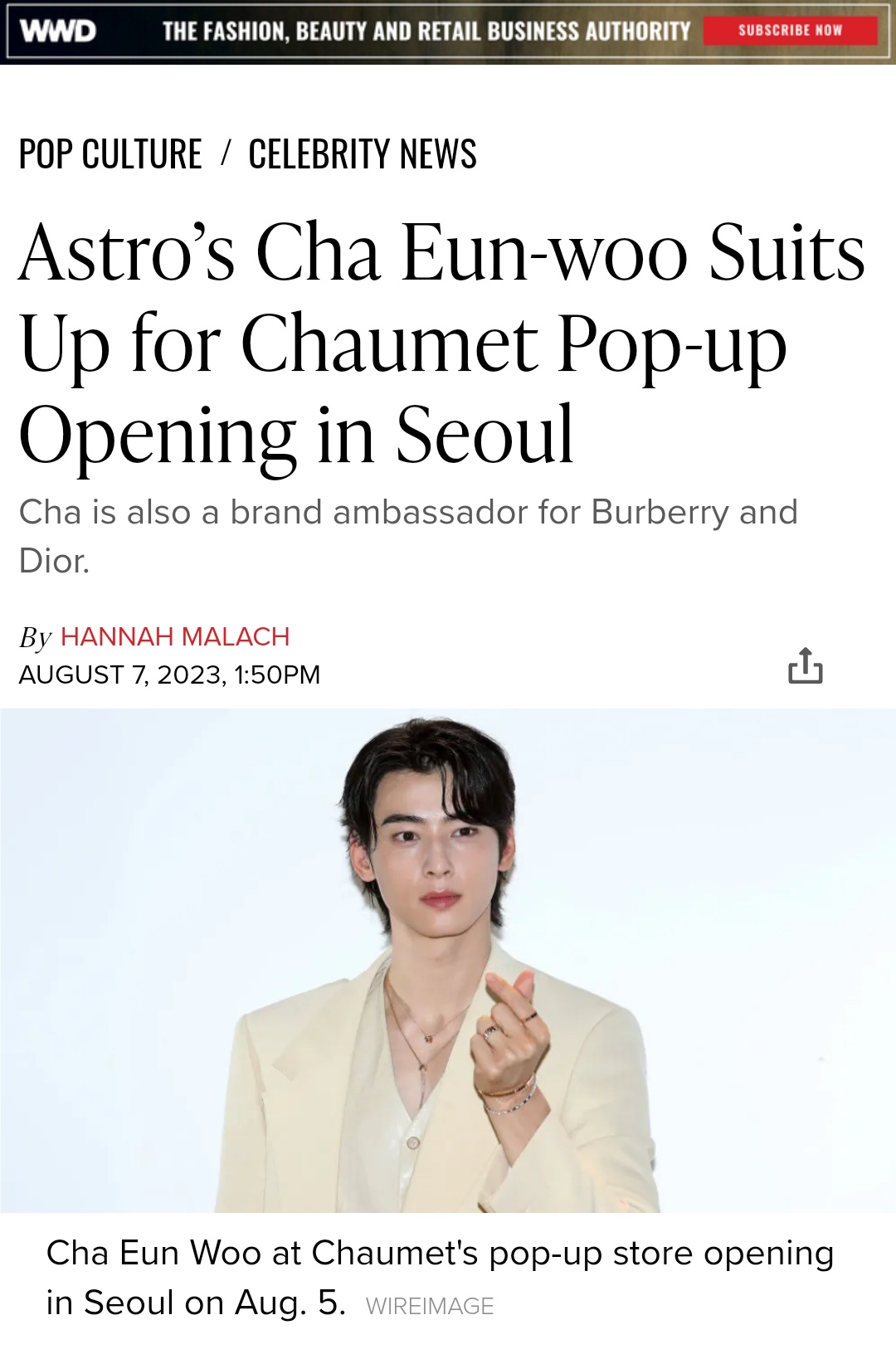 Astro's Cha Eun-Woo Suits Up for Chaumet Pop-Up Opening in Seoul – WWD