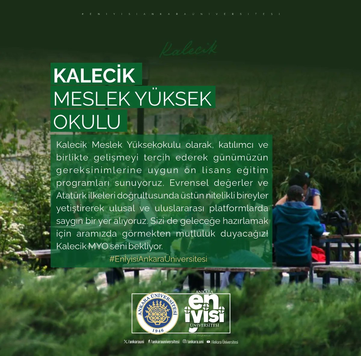 Kalecik_Myo's tweet photo. Kalecik MYO seni bekliyor!

#eniyisiankaraüniversitesi https://t.co/cSQoorbUhf