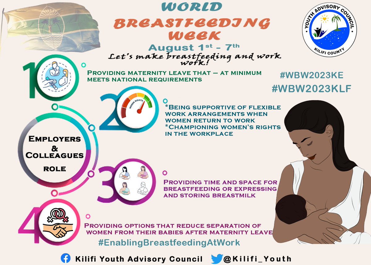 kilifi_youth's tweet photo. As employers and employees we have a big task to play to fast track the initiative of making breastfeeding work within workplaces. 
Below are some of the ways; 
 WBW2023  #WBW2023KLF. #enablingbreastfeedingatwork #EnablingBreastfeeding https://t.co/RXVraHjF6Z