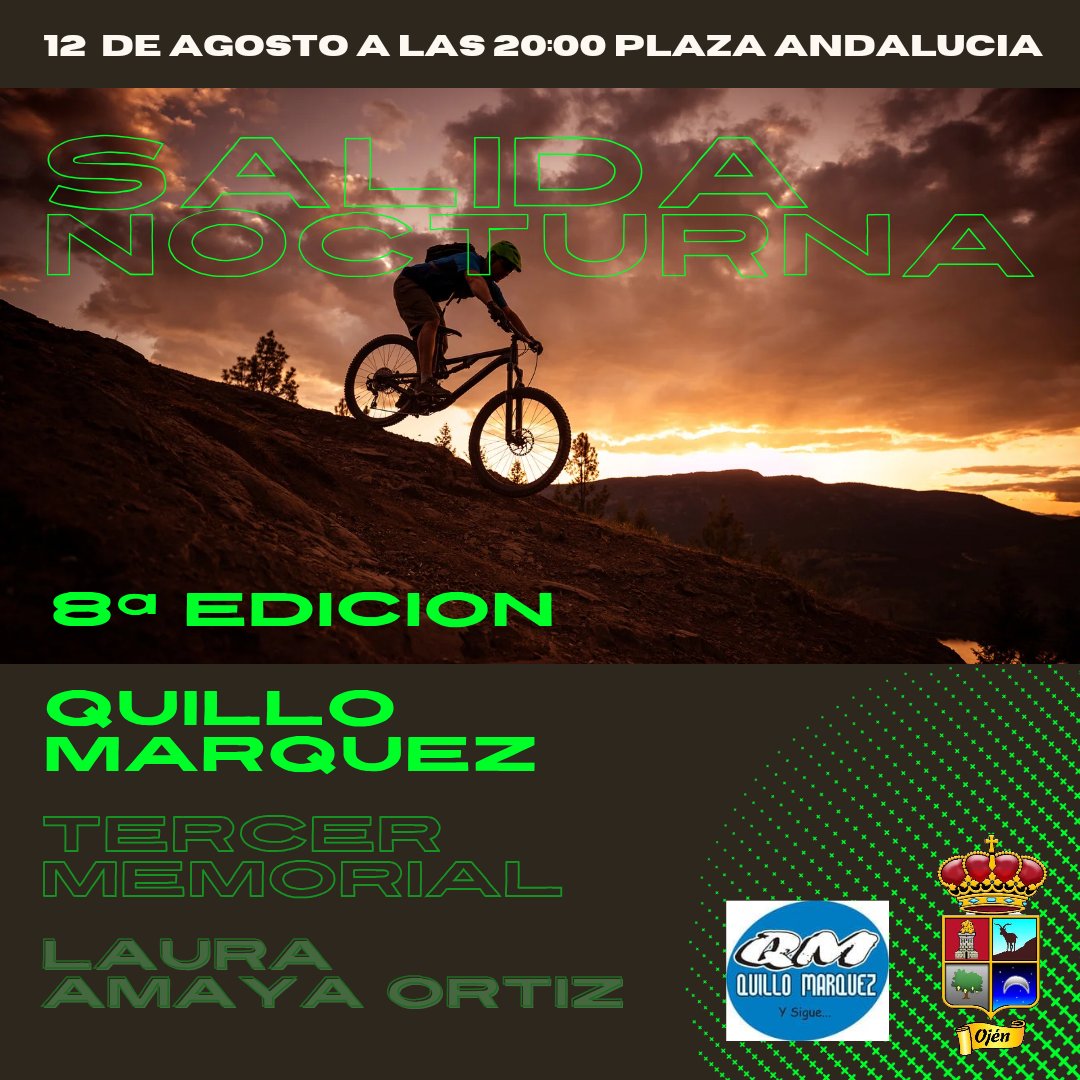 Sábado 12 de Agosto a las 20:00 en la plaza de Andalucía de Ojén. Salida nocturna Quillo Marquez. Tercer memorial Laura Amaya Ortiz.Te esperamos!! #cdquillomarquez #deportes #ojen