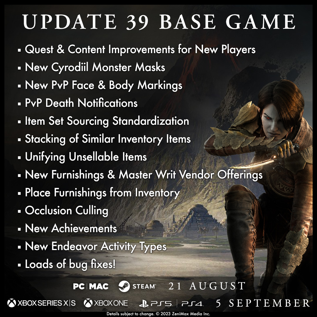 TESOnline's tweet photo. Update 39 is already on the horizon. Take a peek at our updated Roadmap to see what's coming to #ESO in the coming weeks. https://t.co/vRJOzRCmjh https://t.co/4iEaKwGIEL