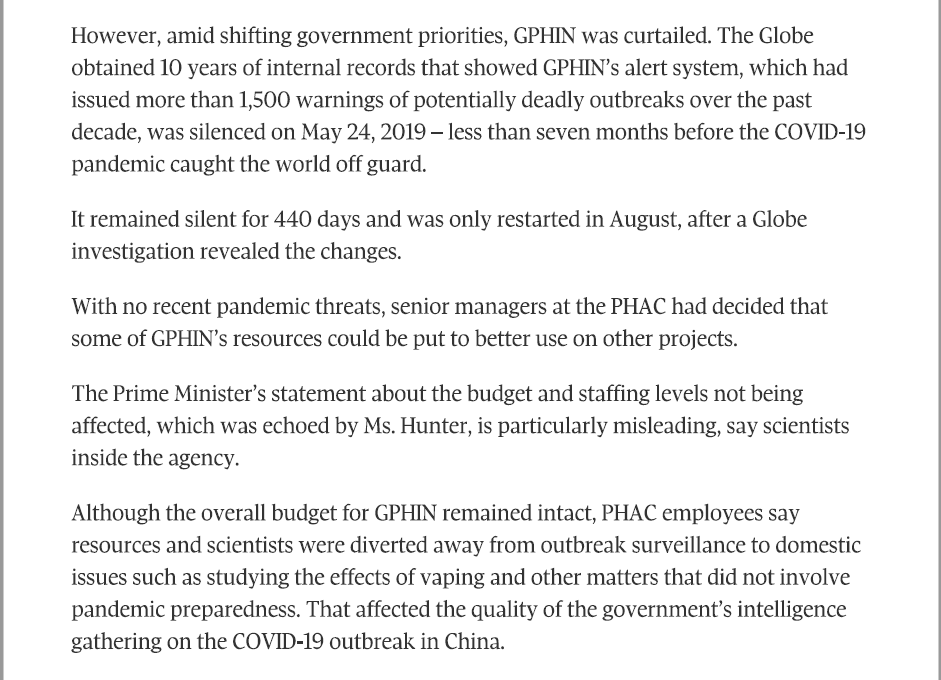 HealthLawAdamH's tweet image. The current #ProMED discussion is also a reminder of how badly shifting priorities undercut other pandemic warning tools for COVID19.
Take Canada's #GPHIN: theglobeandmail.com/politics/artic…
(Ironically, despite resources shifting to vaping, the "EVALI"/VitaminE/THC issue still got bungled)