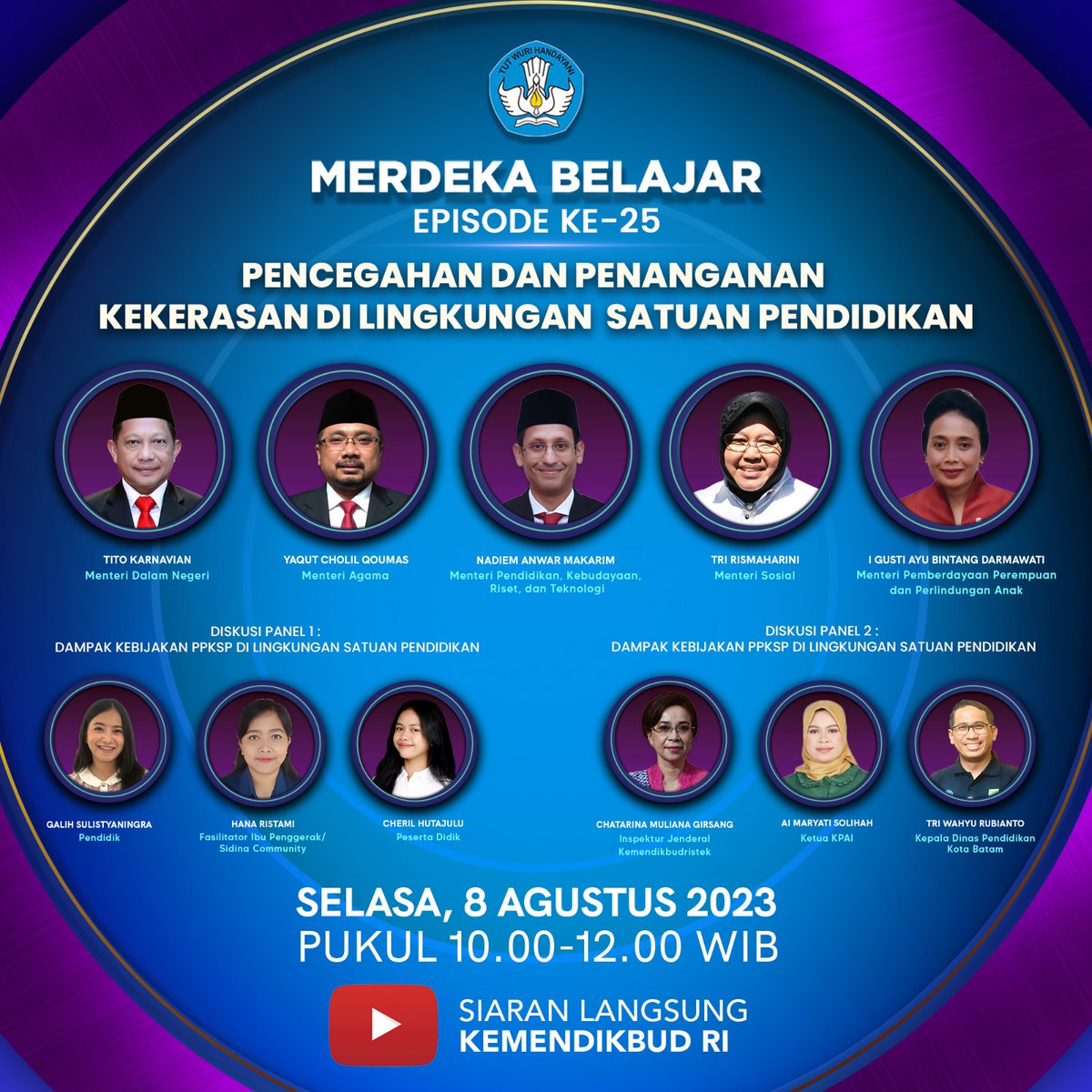 bgpntt's tweet photo. Saksikan peluncuran Merdeka Belajar Episode ke-25 “Pencegahan dan Penanganan Kekerasan di Lingkungan Satuan Pendidikan” pada Selasa 8 Agustus 2023, pukul 10.00—12.00 WIB, di kanal YouTube KEMENDIKBUD RI!

#MerdekaBelajar
#MerdekaBeragamSetara
#MerdekaBelajar25 https://t.co/DLnCIvE6Rk