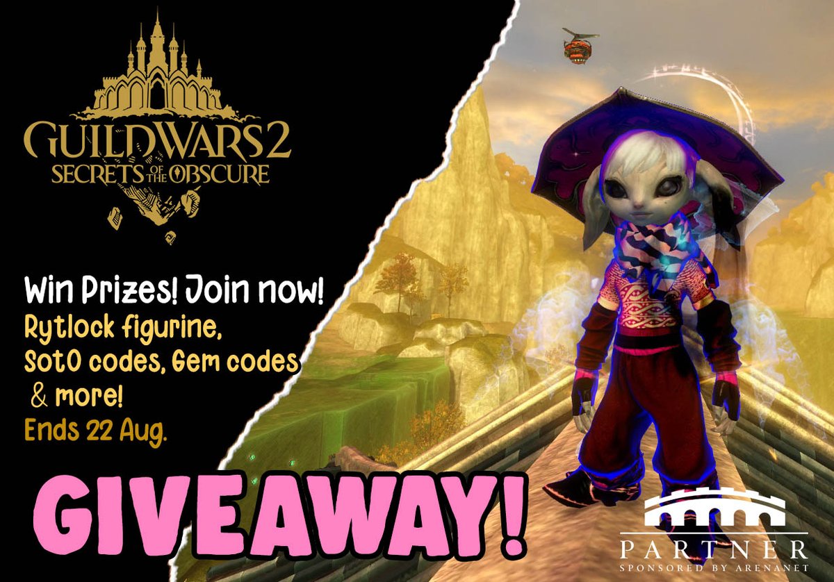 To celebrate &amp; hype up #GuildWars2 's new expansion on 22nd Aug, we're having a #giveaway! 🎉

Join here!
🔸 gleam.io/DJ7nI/guild-wa…

Get #GW2 here!
🔸 Expansion: guildwars2.go2cloud.org/SH5A
🔸 Free base game: guildwars2.go2cloud.org/SH3W

Good luck everyone! ❤️