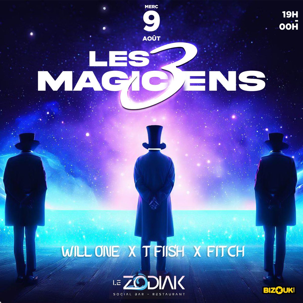 CParadiise's tweet photo. *Une étoile filante traverse le ciel et trois personnages apparaissent : 3 magiciens qui sauront te faire découvrir leur univers*  ✨🪐

Ce mercredi 9 août  es-tu prêt à apprendre tes nouvelles capacités ?* 🧙🏾‍♂️

🎧FITCH
🎧TFIISH 
🎧WILL ONE 

Te donnent rendez-vous au _ZODIAK_ 📍 https://t.co/cG25xsVzP7
