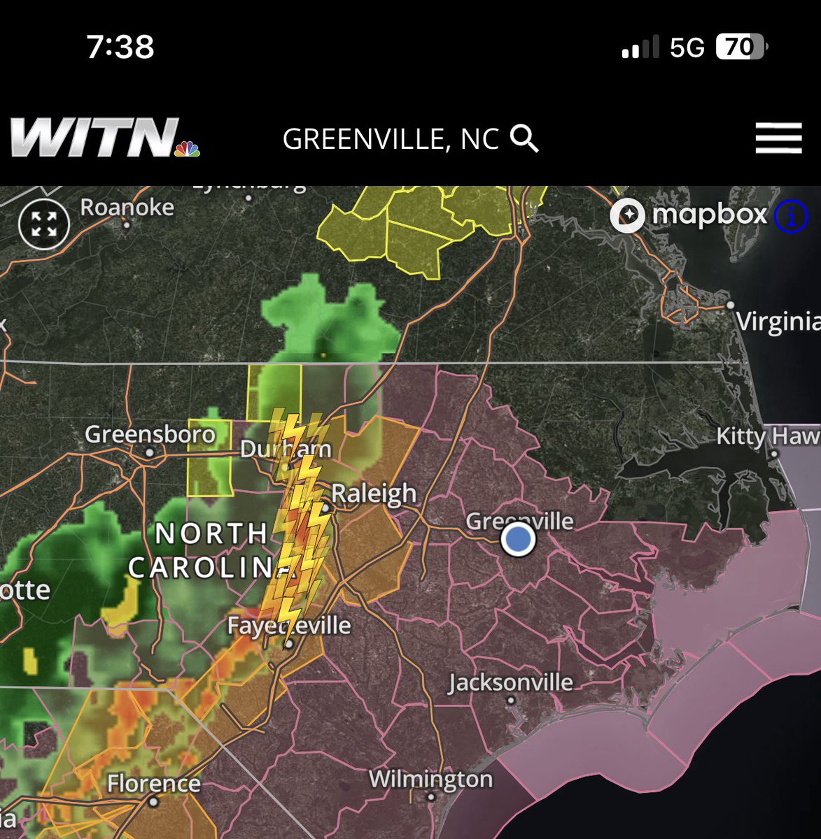 nataliegparsons's tweet photo. As of 7:38 p.m. on MONDAY: STORMS are currently in #RALEIGH so they’ll arrive shortly here in the East…

***SEVERE #THUNDERSTORM WATCH remains in effect until MIDNIGHT! #FAWD #NCwx https://t.co/cRDvsfjJGe