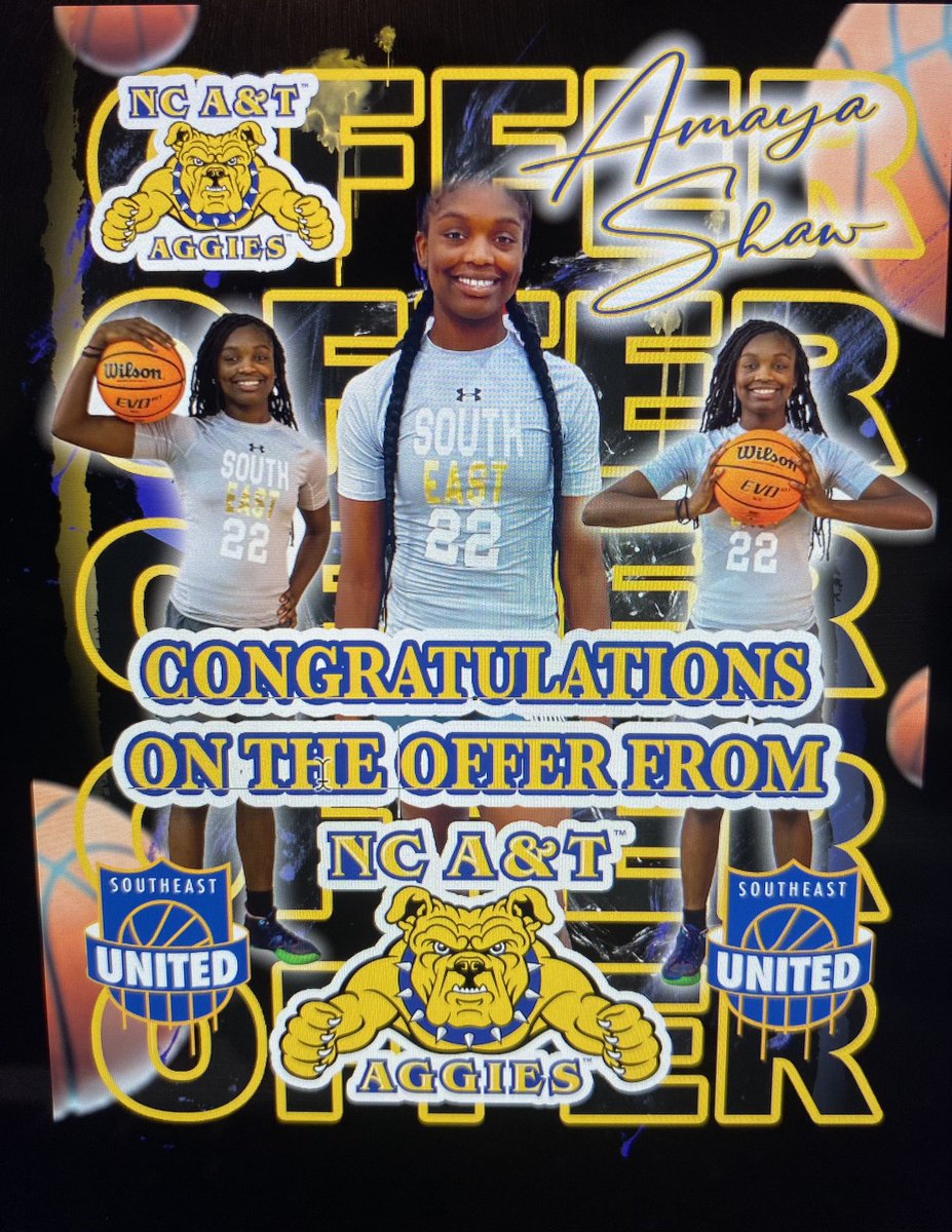 AmayaShaw22's tweet photo. Bleesed to receive a offer from Noth Carolina A&amp;T. I want to thank God, my family, coaches and friends for everything. https://t.co/l1EaT8EzW7