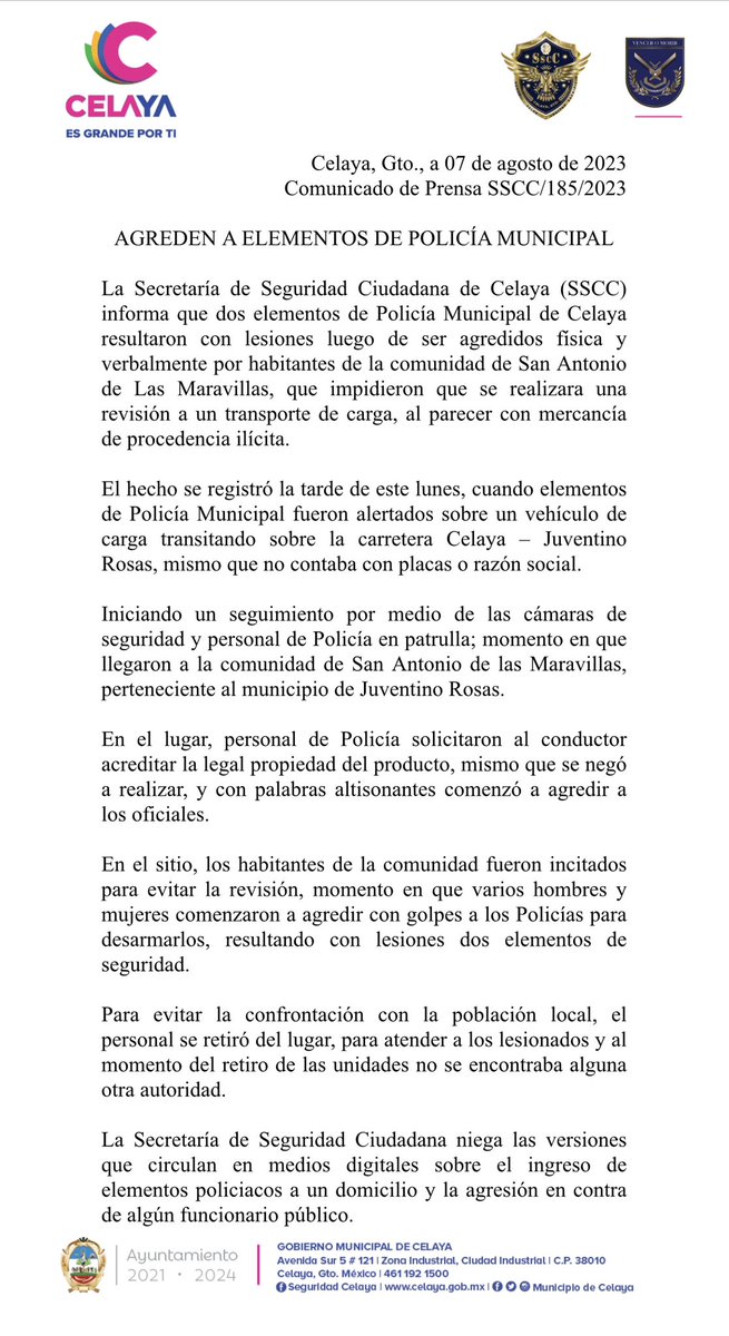 Voxmontejano's tweet photo. Policías de #Celaya golpeando a gente y a funcionarios en otros municipios…. Aquí los dos comunicados oficiales… uno de los dos miente… #Villagran #AbusoPoliciaco  #HayVideos https://t.co/zHXHwAR35G