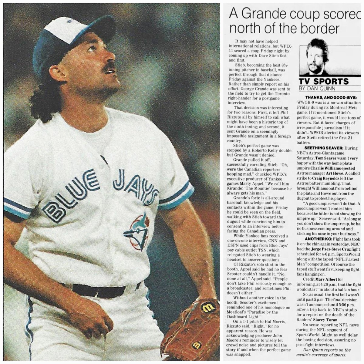 DaveStiebToday's tweet image. August 7, 1989 - 🚨 #StiebNation, we need your help! 🚨

Do you have video of #BlueJays Dave Stieb&apos;s near-Perfect Game on August 4, 1989 vs the #Yankees?

* Please DM us if you do. * 

We&apos;re looking for this unique footage mentioned in the New York media #OTD in 1989...