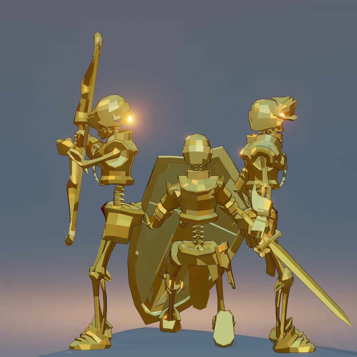 M_thimmig's tweet photo. Midas Army

Loyal servants of King Midas, now in death they still protect the cursed king , soulless bone cover in gold by the curse.

#3dart #Blender3d #B3D #3D #lowpoly #lowpolyart #lowpolymodel #lowpolycharacter #digitalart #minimalistc #abstract #sculpture #characterdesign https://t.co/8uWaH49869