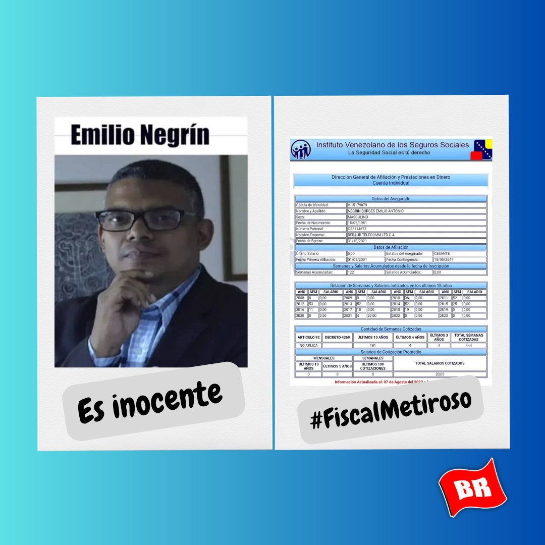 Bandera_Roja's tweet photo. #EmilioNegrin (42 años, El Junquito) 
📌Abogado y Presidente de la Federación de Trabajadores Tribunalicios
📌 Participó el 2022 en el Diálogo Social con la #OIT
📌Registrado en el IVSS 
📌 Luchador Social https://t.co/BrthWbz6R3