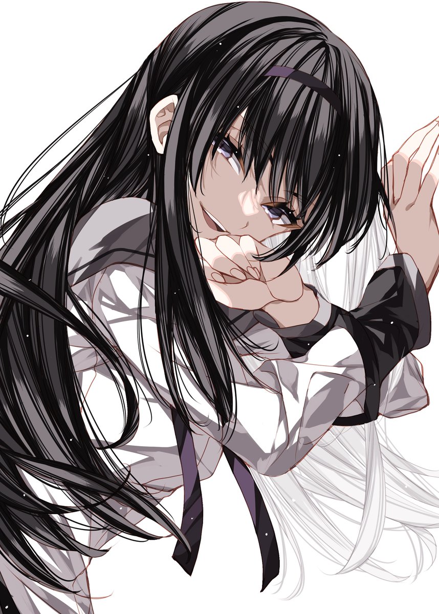 akemi homura 1girl solo black hair long hair hairband white background simple background  illustration images